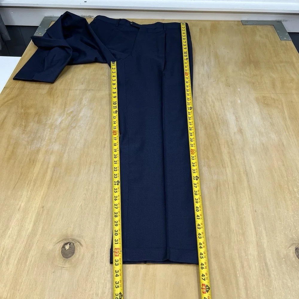 Hickey Freeman Custom Suit Mens 48L Tailored Fit Cuffed Pleated Pants 37x33 Navy
